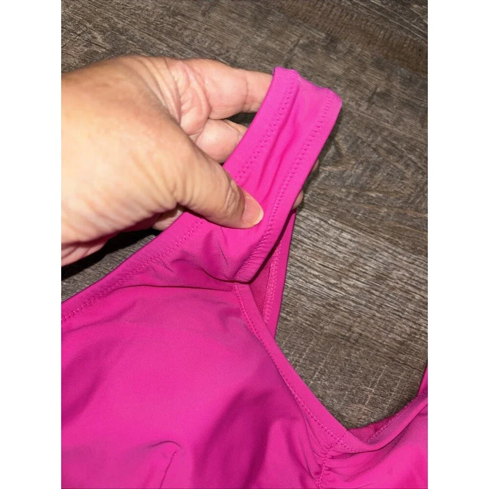 Cupshe Women Fuchsia Pink Bikini Set High Waisted 1X Buckle Remove Pads Ruched